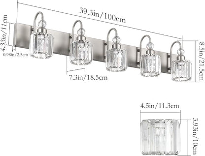 Ralbay Crystal Bathroom Vanity Light Brushed Nickel Modern 5 Light Bathroom Wall Lighting Fixtures Over Mirror