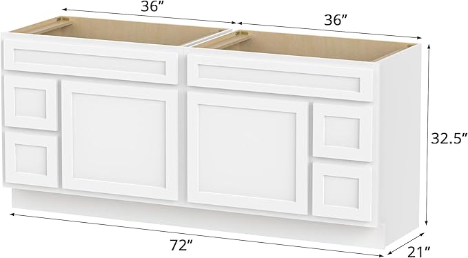 Vanity Art 72 Inch Bathroom Vanity with 2-Door 4-Drawer, Wood Bathroom Vanity Cabinet with Soft Closing Drawer, Floor Mounted White Cabinet Without Top VA4072-LRW