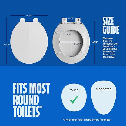 HIGHCRAFT Premium Round Toilet Seat with Adjustable Hinges - Molded Plastic Toilet Seat - Fits Standard Round Toilets - Round Seat in White