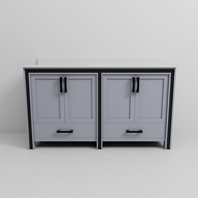 Ziva 60 in W x 22 in D Dark Grey Double Bath Vanity and Cultured Marble Top