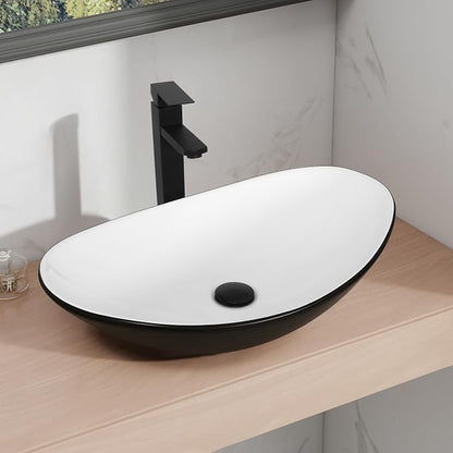 24 inch Natural Color Bathroom Vanity, Rustic Fixture Standing Pedestal Cabinet with Black and White Ceramic Boat Sink