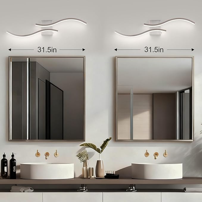 Bathroom Vanity Light Fixture, 26W 5CCT Dimmable Modern Led Bathroom Light Fixtures Over Mirror, LED Vanity Lighting Bar for Bathrooms (Brushed Nickel, 31.5inch)