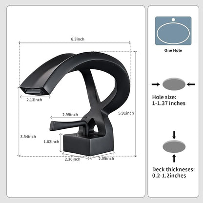 Bathroom Sink Faucet Black Waterfall Single Handle Creative Hollowed Body | One Hole Vanity Basin Deck Mount Lavatory Brass Unique Special Design