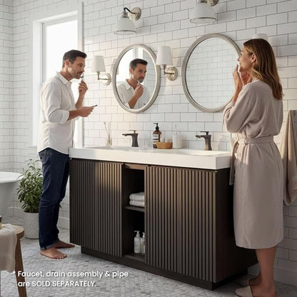 60" Double Bathroom Vanity with Sink Combo, Mid Century Modern Bathroom Cabinet with Doors & Shelves, Glossy White Integrated Sink with Overflow, Dark Grey Oak