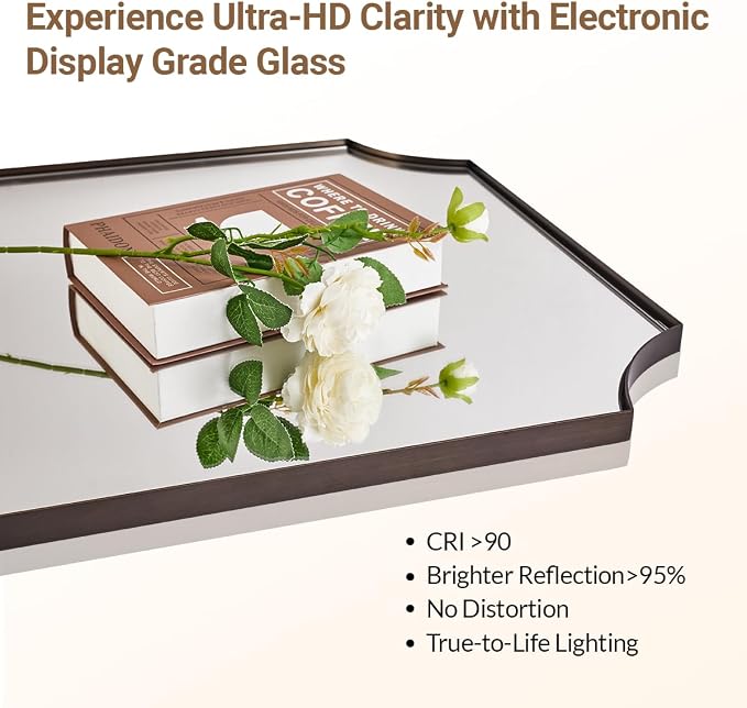 30x40 Inch Bathroom Mirror, Brushed Bronze Rectangle Scalloped Mirror, Antique Bronze Mirror with Premium Stainless Steel Metal Frame, Large Wall-Mounted Mirror (Horizontal/Vertical)