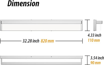 LED Bathroom Vanity Light Fixture Over Mirror 32.3 inch Modern Rectangle Finishing Bath Vanity Lighting Bar 4000K Daylight Wall Sconce (Chrome)