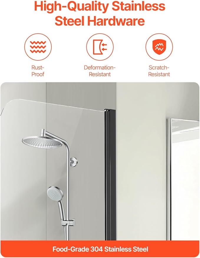 VEVOR Frameless Bathtub Shower Door, 34" W x 55" H, Half Shower Door for Bathtub, Tempered Glass, with 1/4 in Tempered Glass Bathroom Shower Screen, Black