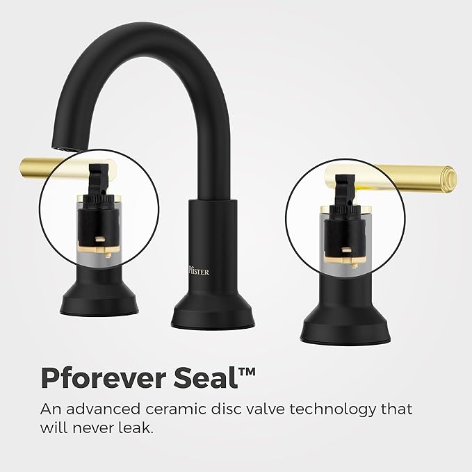 Pfister Capistrano Bathroom Sink Faucet, 8-Inch Widespread, 2-Handle, 3-Hole, NSF Certified, Matte Black and Brushed Gold Finish, LF049CSOBBG