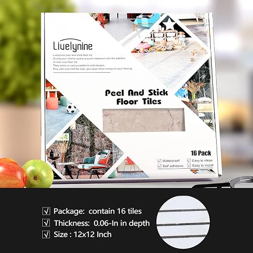 Livelynine 16-Pack Peel and Stick Tiles Floor Tile Waterproof Bathroom Self Adhesive Floor Tiles for Kitchen Basement Bedroom Sticky Vinyl Flooring Gold Canyon Marble Laminate Flooring Linoleum 12X12