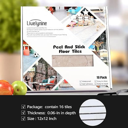 Livelynine 16-Pack Peel and Stick Tiles Floor Tile Waterproof Bathroom Self Adhesive Floor Tiles for Kitchen Basement Bedroom Sticky Vinyl Flooring Gold Canyon Marble Laminate Flooring Linoleum 12X12