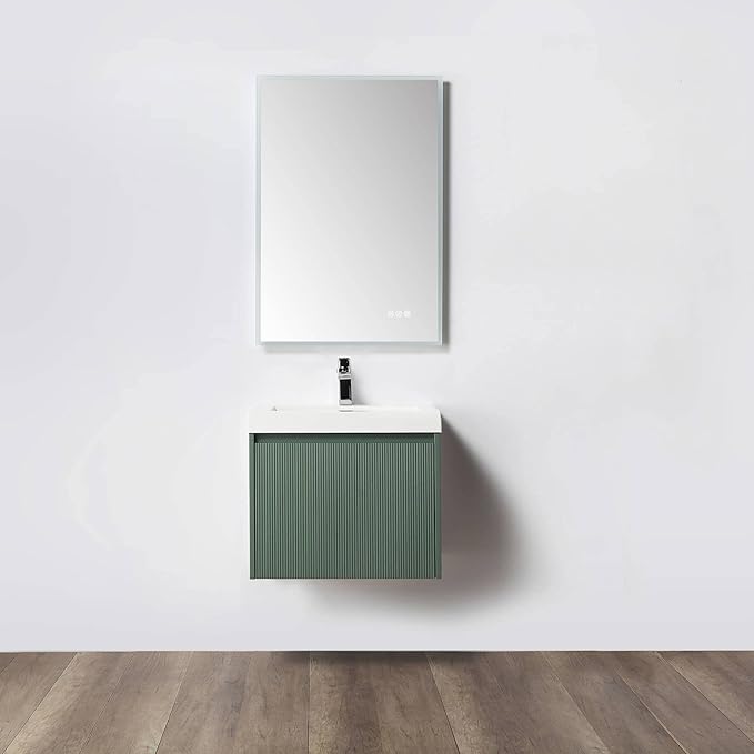 Blossom 24 Inch Bathroom Vanity with Sink | All Wood Wall Mounted Floating Bathroom Vanity Cabinet | Soft-Close Drawer | Modern Minimalist Style Vanities (24" w/Acrylic Sink, Aventurine Green)