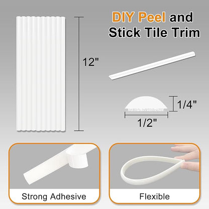 STICKGOO 10-Pack Peel and Stick Trim for Backsplash Tile Edge, 12" Tile Edge Trim Self-Adhesive Liner for Corner Decor in White