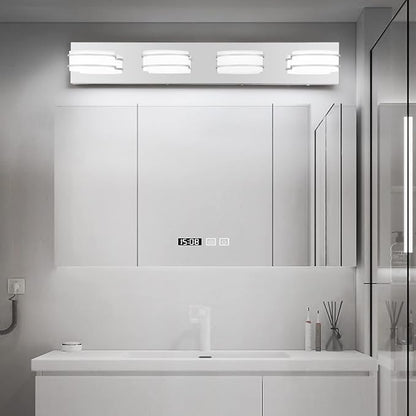 GOODATE 3 Color Temperature Dimmable Vanity Lights for Bathroom, LED Chrome 4 Light Vanity Lighting Fixtures, Acrylic Stainless Steel Oval Shade Bathroom Light Fixtures Over Mirror, ETL Certificated