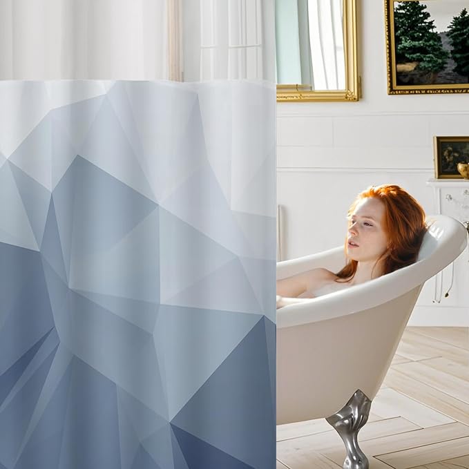 No Hook Shower Curtain with Snap in Liner Set, Blue, 71x74 | Waterproof Fabric for Bathroom, Modern Hotel Style Ombre Design, Mesh Top Window, Machine Washable, Quick Install