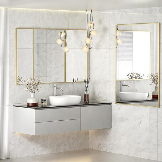 Koonmi Gold Rectangle Wall Mirror, 24x32 Inch Bathroom Mirror, Aluminum Frame Vanity Mirror for Entryway, Living Room, Bedroom Bathroom, Hangs Horizontally or Vertically
