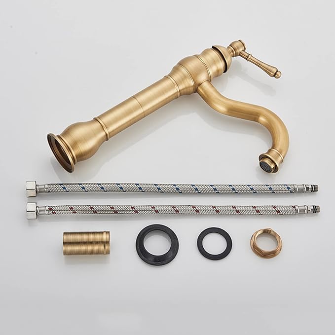 Vintage Bathroom Faucet, 360° Swivel Sink, Cold Hot Mixer Vanity Tap, Single Handle High, Gold(Gold)
