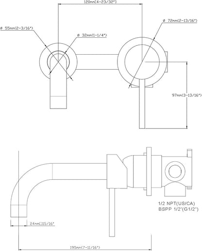 Wall Mount Bathroom Faucets Matte Black, Rough-in Valve Included