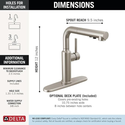 Delta Faucet Daneri Pull-Out Kitchen Faucet, Brushed Nickel Kitchen Faucets with Pull-Out Sprayer, Kitchen Sink Faucet, Faucet for Kitchen Sink with Magnetic Docking, Stainless 16879-SS-DST