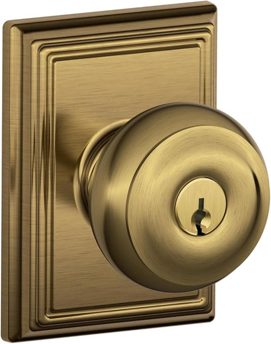 SCHLAGE F51A GEO 609 ADD Georgian Knob with Addison Trim Keyed Entry Lock, Antique Brass