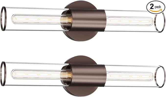 Bathroom Vanity Light Fixture, 2-Light Oil Rubbed Bronze Wall Sconce Lighting Fixture with Clear Glass, Indoor E26 Stocket Wall Lamp for Mirror Living Room Hallway, 2 Pack