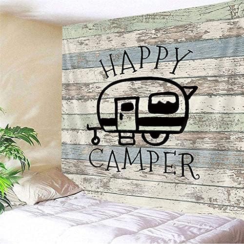 JAWO Happy Campers Shower Curtain Retro Rustic Wood Neutral Color for Travel Trailer Camping Theme Motor RV Bathroom Stall Shower Curtain Set, Waterproof Fabric Shower Cutain, Hooks Include 60X72