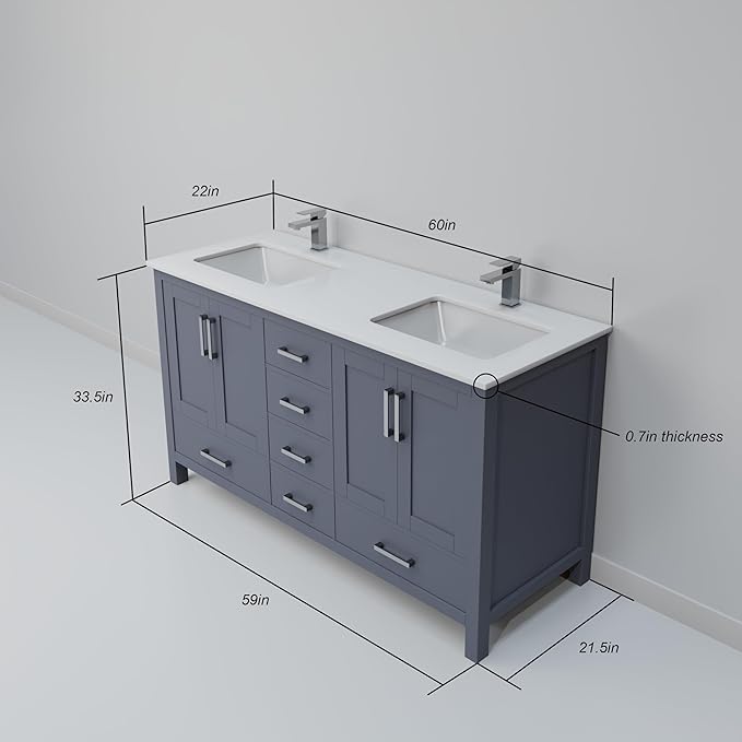 Jacques 60 in. W x 22 in. D Dark Grey Double Bath Vanity and White Quartz Top