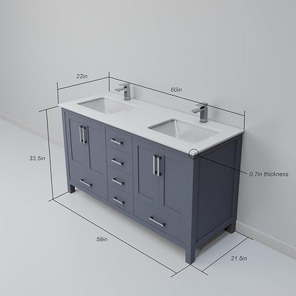 Jacques 60 in. W x 22 in. D Dark Grey Double Bath Vanity and White Quartz Top
