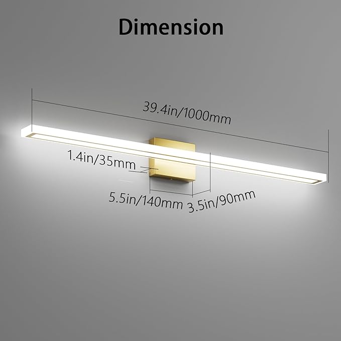 40inch Gold LED Bathroom Vanity Light Bar 36W Modern Bath Light Fixture Over Mirror Vanity Light Cool White 6000K