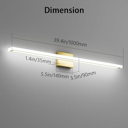40inch Gold LED Bathroom Vanity Light Bar 36W Modern Bath Light Fixture Over Mirror Vanity Light Cool White 6000K