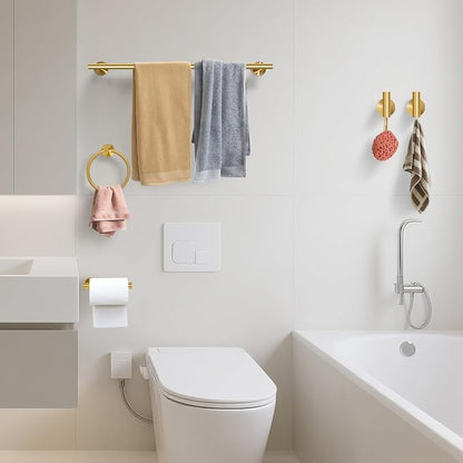 5 Piece Brushed Gold Bathroom Hardware Set with Towel Racks for Bathroom，23.6 Inch Stainless Steel Bath Towel Bar Set Wall Mounted Accessories Kit (Brushed Gold, 5-Pieces Set)