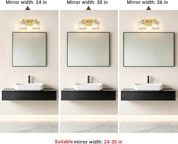 Lxybcce Modern 14In 2-Lights Bathroom Vanity Light, Crystal Bathroom Light Fixtures, Gold Vanity Light Fixtures Over Mirror, Easy Installation & Shadow-Free Illumination for Bathroom Mirror Decor