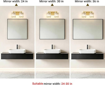 Lxybcce Modern 14In 2-Lights Bathroom Vanity Light, Crystal Bathroom Light Fixtures, Gold Vanity Light Fixtures Over Mirror, Easy Installation & Shadow-Free Illumination for Bathroom Mirror Decor