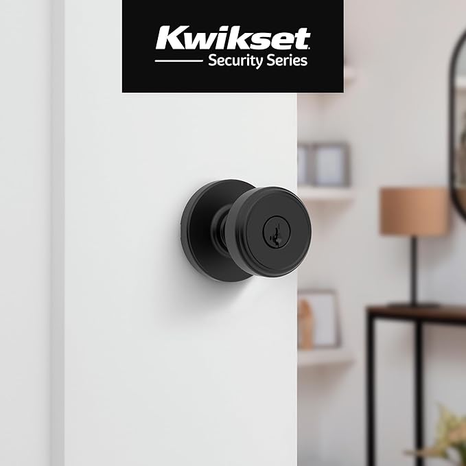 Kwikset Maven Entry Door Knob with Lock and Key, Secure Keyed Handle Exterior, Front Entrance and Bedroom, Matte Black, 10 Pack, Pick Resistant SmartKey Rekey Security and Microban