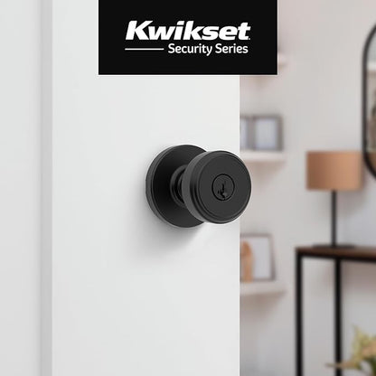 Kwikset Maven Entry Door Knob with Lock and Key, Secure Keyed Handle Exterior, Front Entrance and Bedroom, Matte Black, 10 Pack, Pick Resistant SmartKey Rekey Security and Microban