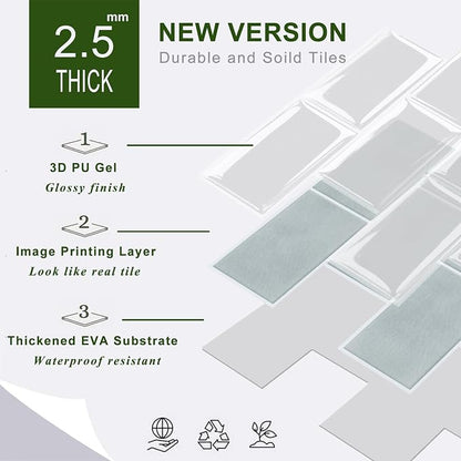 STICKGOO 10-Sheet Subway Tile Peel and Stick Backsplash, Self Adhesive Vinyl Wall Tiles, Stick on Backsplash for Kitchen and Bathroom(Thicker Design)