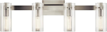 Kichler Jemsa 4 Light Vanity, Modern Light with Clear Fluted Glass in Brushed Nickel for Bathroom or Powder Room (9.75" x 32"), 55169NI