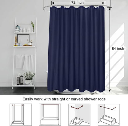 EurCross Blue Extra Long Fabric Shower Curtain Liner 72 x 84 inches Length,Water-Resistant Washable Lightweight Shower Curtain for Bathroom