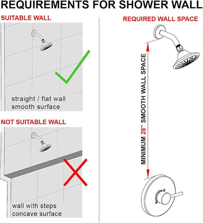 Handheld Showerhead & Rain Shower Combo for Easy Reach, 27.5" Drill-free Stainless Steel Slide Bar, 5”of 5-setting Handheld Shower and Showerhead, with 5ft Hose -Brush Nickel