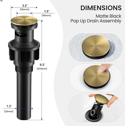 Bathroom Faucets for 3 Hole Sinks, Hurran 8 Inch Brushed Gold Double Handle Bathroom Sink Faucet with 360° Rotating Spout & Pop-Up Drain, Widespread Faucet Suitable for Vanity, RV & Outdoor Sinks