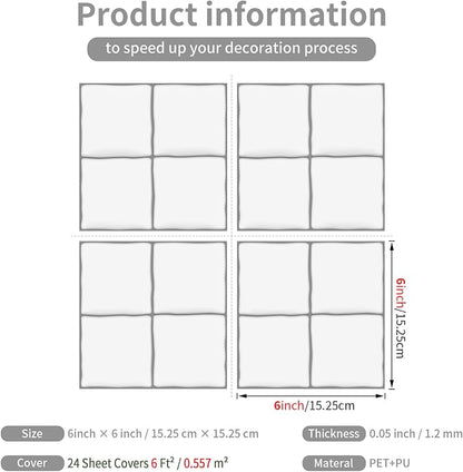 Pure White 24 Sheets 6x6 Inch Peel and Stick Subway Tile Backsplash, Self Adhesive Wall Tiles for Kitchen Bathroom, Thick Waterproof Heat Resistant, Easy Install No Grout, Renter Friendly