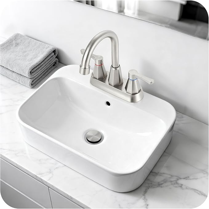 Brushed Nickel Bathroom Faucet 3 Hole, 4 Inch 2-Handle Centerset Bathroom Sink Faucet, Faucet for Bathroom Sink 360° Swivel Bathroom Faucets RV Lavatory Vanity Faucet with Pop-up Drain