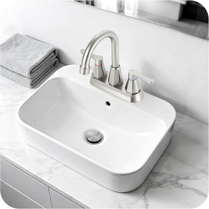 Brushed Nickel Bathroom Faucet 3 Hole, 4 Inch 2-Handle Centerset Bathroom Sink Faucet, Faucet for Bathroom Sink 360° Swivel Bathroom Faucets RV Lavatory Vanity Faucet with Pop-up Drain