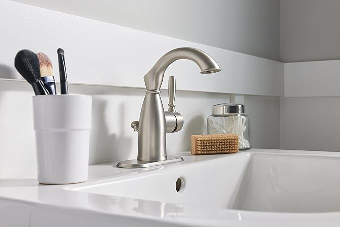 Moen Sarona Spot Resist Brushed Nickel One-Handle Single Hole Rustic Farmhouse Bathroom Sink Faucet with Optional Deckplate, 84144SRN