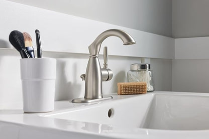 Moen Sarona Spot Resist Brushed Nickel One-Handle Single Hole Rustic Farmhouse Bathroom Sink Faucet with Optional Deckplate, 84144SRN