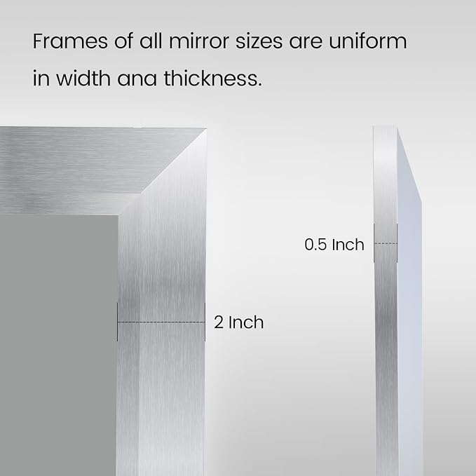 Bathroom Mirror for Wall, 48x32 Inch (Brushed Silver) | HD Reflection, Tempered Glass, Thick Metal Framed Rectangle Mirrors for Over Sink, Bedroom, Living Room, Entryway, Anti-Rust