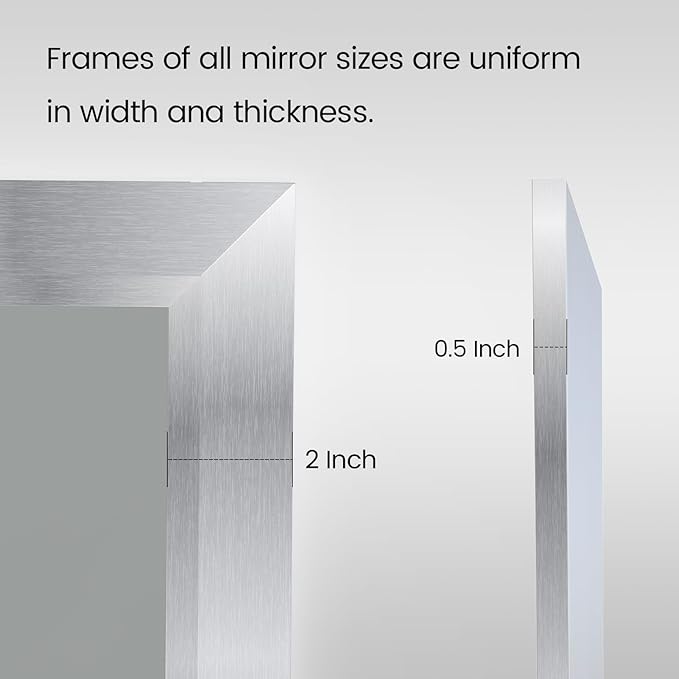 Bathroom Mirror for Wall, 40x36 Inch (Brushed Silver) | HD Reflection, Tempered Glass, Thick Metal Framed Rectangle Mirrors for Over Sink, Bedroom, Living Room, Entryway, Anti-Rust