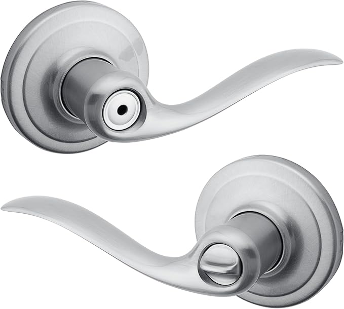 Kwikset Tustin Interior Privacy Door Handle with Lock, Door Lever For Bathroom and Bedroom, Satin Chrome Reversible Keyless Turn Lock