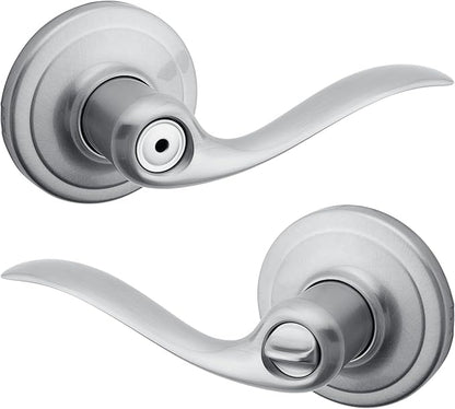 Kwikset Tustin Interior Privacy Door Handle with Lock, Door Lever For Bathroom and Bedroom, Satin Chrome Reversible Keyless Turn Lock