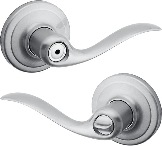 Kwikset Tustin Interior Privacy Door Handle with Lock, Door Lever For Bathroom and Bedroom, Satin Chrome Reversible Keyless Turn Lock