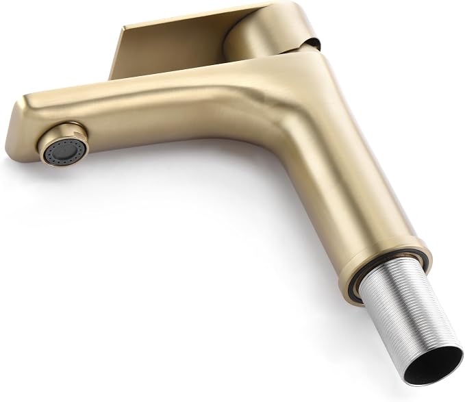 SUMERAIN Bathroom Sink Faucet Lead-Free 304 Stainless Steel Single Hole Single Handle Vanity Faucet, Brushed Gold | Lead-Free, Unique Flow Pattern, Water-saving, with Faucet Supply Lines, Easy DIY Install
